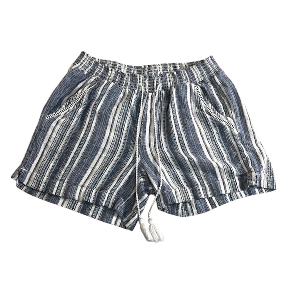 Briggs Women’s Linen Striped Boho Shorts Blue White Breathable Stretchy Waist M - Picture 1 of 7
